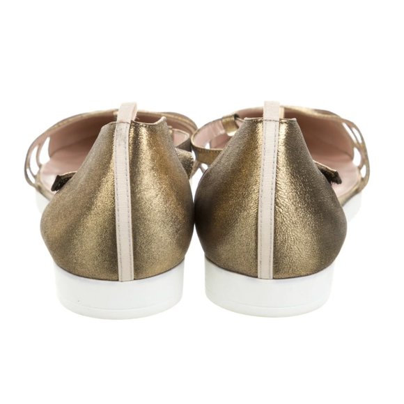 SJP Sarah Jessica Parker Gold Metallic Leather Print T Strap Sandal Flats Sz 12 - Picture 4 of 10